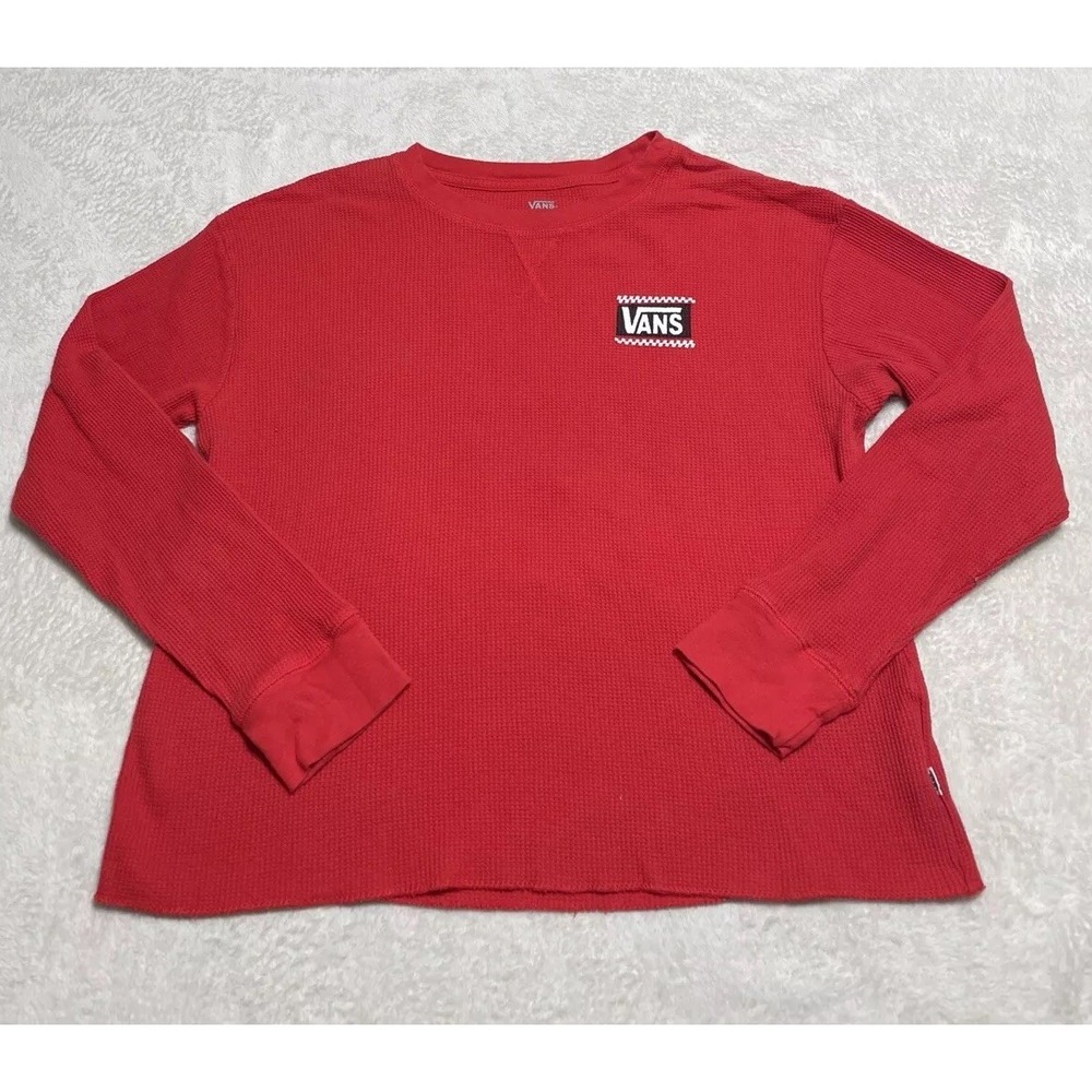 Vans Thermal Top Women's Large Red Waffle Knit Shirt Long Sleeve Off The Wall
